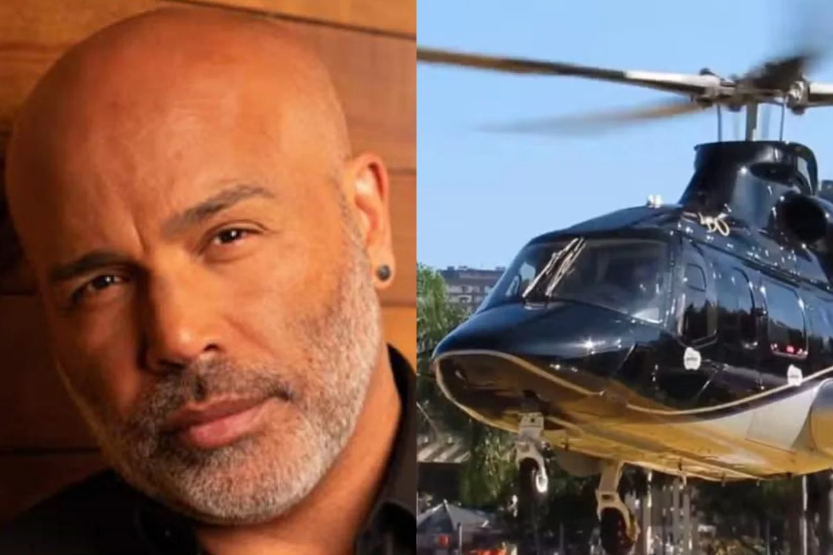 Imagem colorida de Rick e do helicóptero